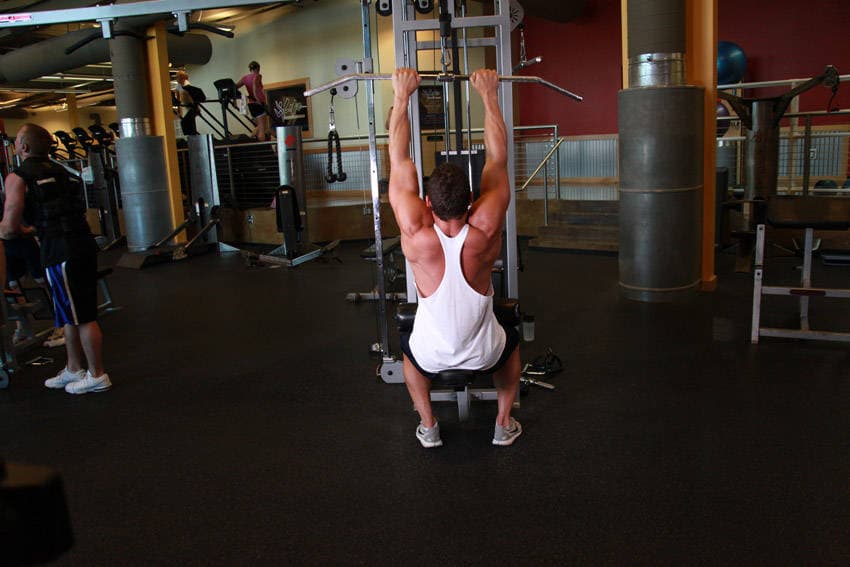 Neutral-Grip Lat Pulldown starting position